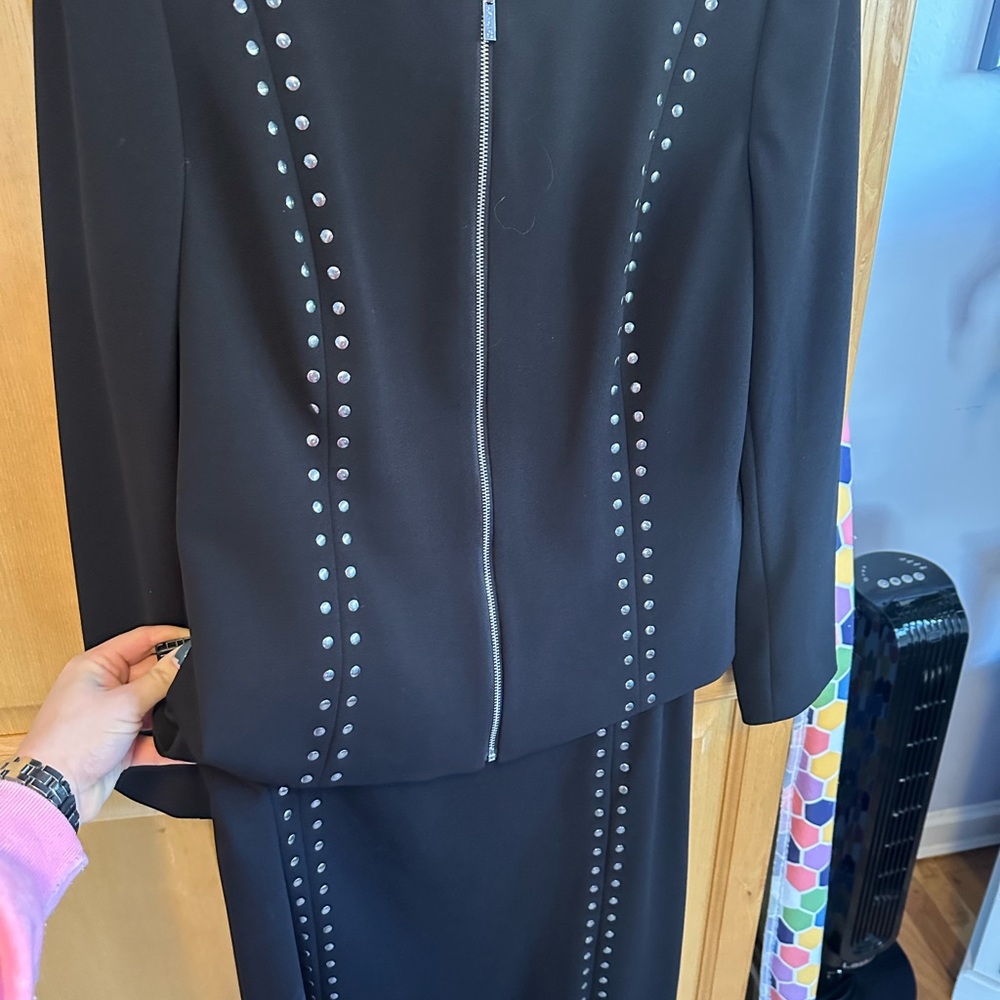 Chic Navy Studded Jacket and Skirt Set - Calvin Klein